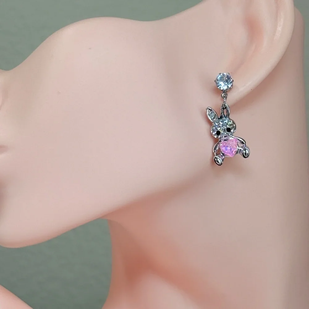 Sparkling Bunny Earrings with Pink Heart